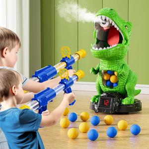 Dinosaur Shooting Toys for Kids 3-5 Years, Movable Target Shooting Games with 2 Air Pump Launcher, Interactive Competition Game Gift for Boys and Girls Ages 3 4 5 6 7 8 Years Old (2 Popper Guns)