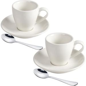 Porcelain Espresso Cup with Saucer And Stainless Steel mini Spoons, Espresso shot Cup, 80ml/2.7Oz, Pack of 2, White
