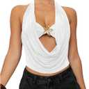 SOLY HUX Women's Halter Top Cut Out Draped Front Sleeveless Tie Backless Crop Tank Tops (White, Small)