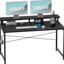 Pamray 47 Inch Small Computer Desk with Monitor Stand, Simple Office Desk with Headphone Hook for Small Spaces, Kids Study Writing Table for Bedroom, Black