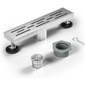 Linear Shower Drain 12" Brushed 304 Stainless Steel | with Drain Grate | Fast Drainage | Stainless Floor Drain Grate | Hair Strainer | Drain Key | The Upgrade for Your Bathroom (12 Inch)