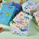 2 x Titiweet Dinosaur Birthday Wrapping Paper, 6 Large Sheets, 39.4 x 27.6 Inches Each, Dinosaur Birthday Gift Wrap