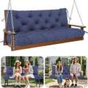 Extra Thick 5" Waterproof Porch Swing Cushions Outdoor 60 inch Swing Cushions 3 Seater Replacement with Backrest and Ties for Outdoor Furniture Patio Bench Garden(Navy Blue)