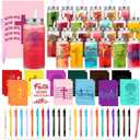 AmazingSpark 72 Pcs Christian Gifts Bulk, 13.5 oz Bible Verse Cups with Lids Straws Religious Notebooks Scripture Ballpoint Pens Church Gifts for Women Men Volunteer Team Staff Christian Party Favors