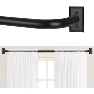 TANGWIN Black Wrap Around Curtain Rods 48 to 90:Blackout Heavy Duty Adjustable Window Curtain Rod for Bedroom Kitchen,Modern Industrial Curved French Return Metal Drapery Rods Easy Install,Matte Black