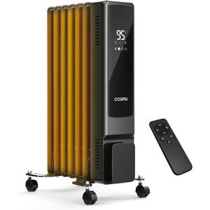 Oil Filled Radiator Heater, CCGIRU 1500W Radiant Heater with Remote Control, 7Fins, with Remote, 3 Modes, Digital Thermostat, 24H Timer,Child Lock, Space Heaters for Indoor Use Large Room Bedroom