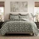 EverGrace Cotton Quilt Set Queen Size, 100% Cotton Reversible Lightweight Bedspread Coverlet, Vintage Floral Farmhouse Bedding, Traditional Botanical Quilt with 2 Pillow Shams, Sage Green 92"96"