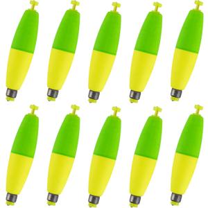Alwonder 10-Pack Fishing Bobbers Floats, Weighted Bobbers for Fishing EVA Foam Snap-on Floats Corks Floaters Buoys for Crappie Bass Panfish Bluegills Trout (2.2IN - 7/32OZ, Yellow&Green)