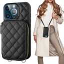 Bocasal Crossbody Wallet Case for iPhone 13 Pro, RFID Blocking PU Leather Zipper Handbag Purse Flip Cover, Kickstand Folio Case with Card Slots Holder Wrist Strap Lanyard 5G 6.1 Inch (Black)