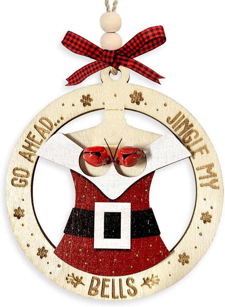 Funny Christmas Ornaments 2025, Dirty Santa Gifts for Adults Couple, Wooden Naughty Christmas Ornaments as Gag Gifts for Men, White Elephant Gift for Him, Fun Jingle My Bells Ornament Hanging Decor