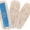 Matthew Cleaning 24'' Industrial Strength Cotton Dust Mop Refill Washable Replacement Heads for Residential & Commercial Use Fit Standard Dust Mop Frames, Hardwood,Concrete Floors Blue&White 3 Pack