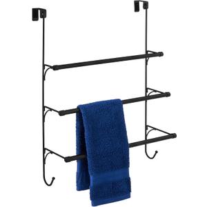 Amazon Basics Over-the-Door Towel Rack with Hooks, 19.3W x 6.6D x 24.8H inch, Black