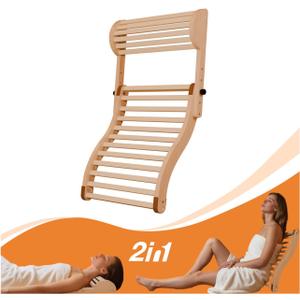 2-in-1 Sauna Backrest with Headrest - Adjustable No-Install Wooden Sauna Accessories, Ergonomic S-Design, Heat-Resistant, Stable & Non-Slip - Fits All Traditional (High-Temp), Barrel & Infrared Saunas