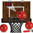 Indoor Mini Basketball Hoop Set Over The Door with Wood Backboard & Iron Rim Includes 2 Balls & Air Pump Anti-Shock Padding 16"x12"x3" (Score Version, Dark Wood Finish)