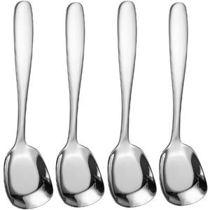 Square Head Stainless Steel Spoons,4PCS Korean style Thick Heavy Weight Soup Spoons,Dessert Spoons 7.3 Inch (silver)