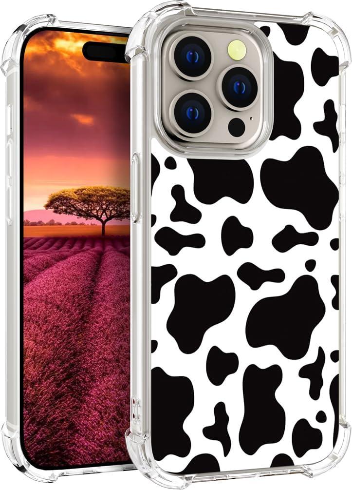 Compatible with iPhone 15 Pro Max Case Designer Cute Clear for Women,Cool Transparent Silicone Phone Cases Cover - Black Cow Print