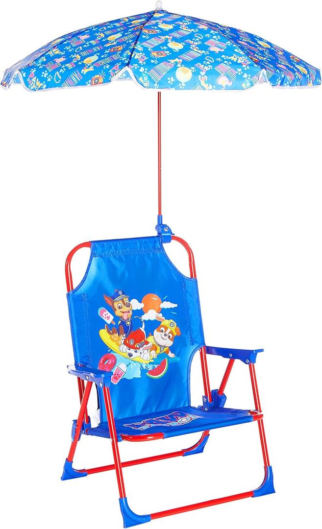 Idea Nuova Paw Patrol Kids Folding Beach Chair with Umbrella  Outdoor Portable Camp Chair for Ages 3+, Lightweight & Durable with Safety Lock, Ideal for Beach, Park, or Backyard