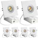 Wembanma 4 Inch 6 Pack Square Recessed Lighting, 8W 5CCT Adjustable Canless Wafer Downlight, 360 Rotatable and 30 Tiltable LED Eyeball Lights, 4 Inch 6 Pack White