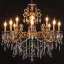 Wellmet Crystal Chandeliers Vintage Antique Bronze Chandelier 12 Lights Candle Pendant Ceiling Light Fixture for Dining Room Living Room Kitchen Bedroom Hallway Entryway Dia 35.9"