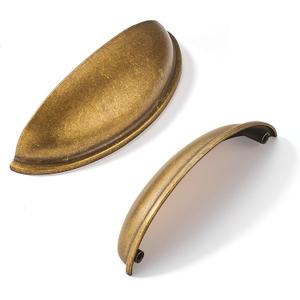 Khtumeware 10 Pack 3-3/4" Antique Brass Drawer Pulls Cabinet Cup Pulls Vintage Kitchen Hardware Cabinet Handles Drawer Handles Knobs 3-3/4 inch Hole Center