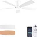 Ceiling Fans with Lights, 52 Inch Low Profile Ceiling Fan with Light and Remote Control, Flush Mount, DC Reversible Motor, Noiseless, White 6 Speeds Ceiling Fan for Bedroom