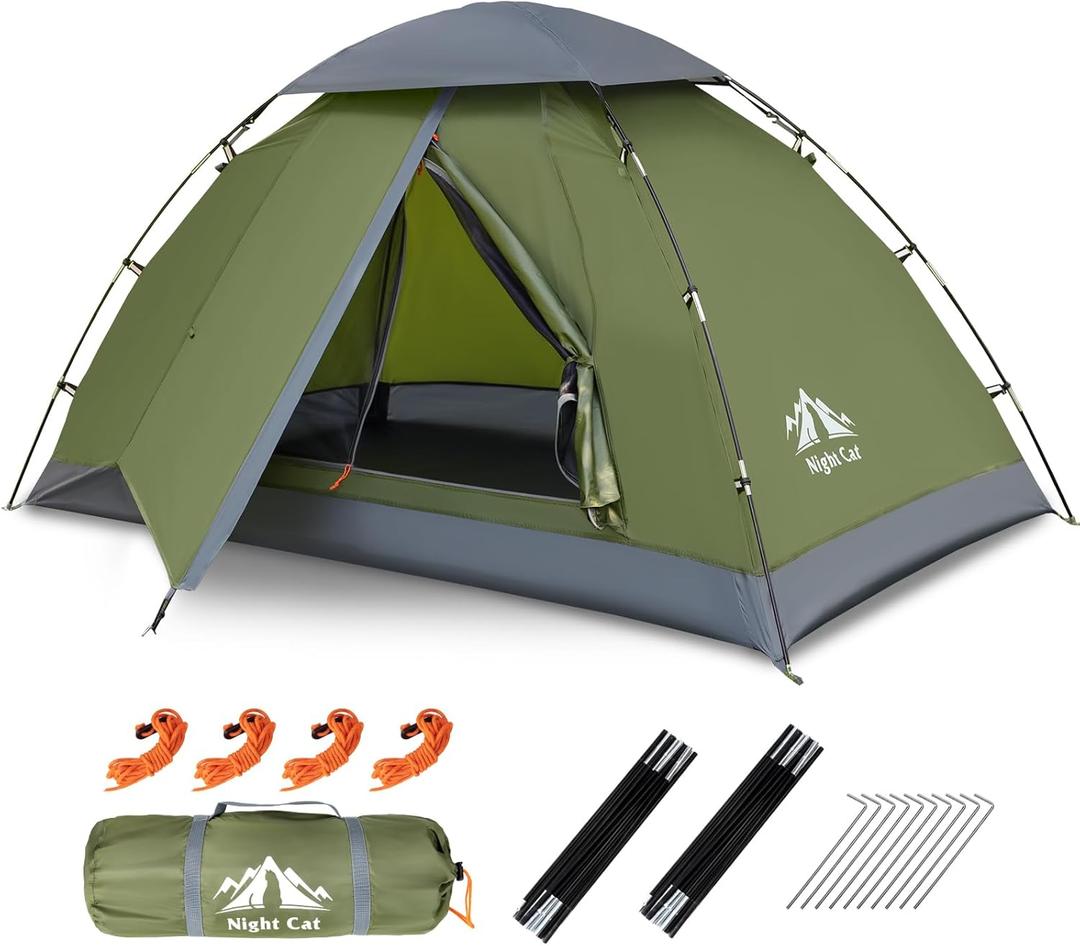 Night Cat Upgraded Backpacking Tents 1 2 Persons Easy Clip Setup Camping Tent Adults Scouts Heavy Rainproof Compact Lightweight (Army Green)