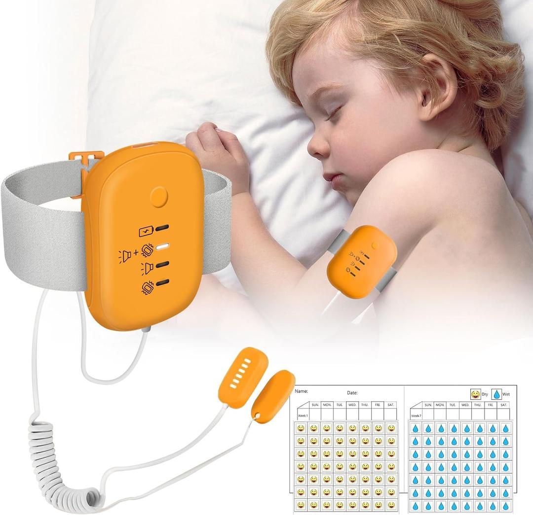 Bed Wetting Alarm for Boys and Girls - USB Rechargeable with Loud Sound & Vibration, 3 Reminder Modes, High Sensitivity Sensors, Long Standby Time Over 120 Hours (Orange)