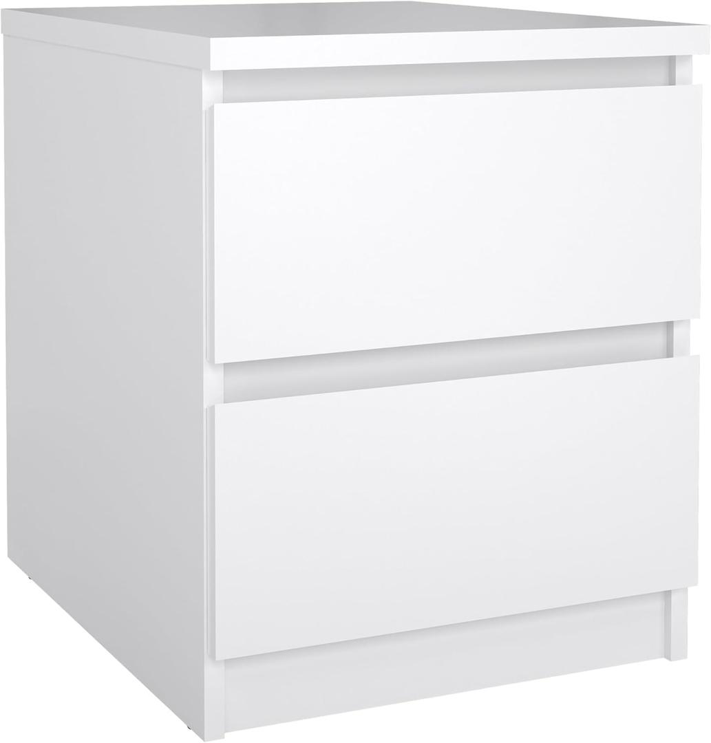 2 Drawer Nightstand, White High Gloss