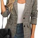 ELLEVEN Women's Lapel Collar Plaid 2 Button Boyfriend Blazer Suit Houndstooth Work Office Blazer Jacket (XX-Large, Khaki Plaid)