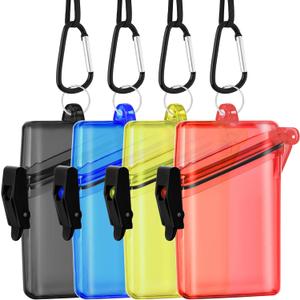 Mototo 4 Pack Waterproof ID Card Badge Holder Case Multicolour ID Holder Waterproof Card Holder for Swimming with Lanyard and Keychain for Id Badges Credit Cards Keys Coin Locker Dry Box, 4 Colors (Black, Red, Blue, Yellow)