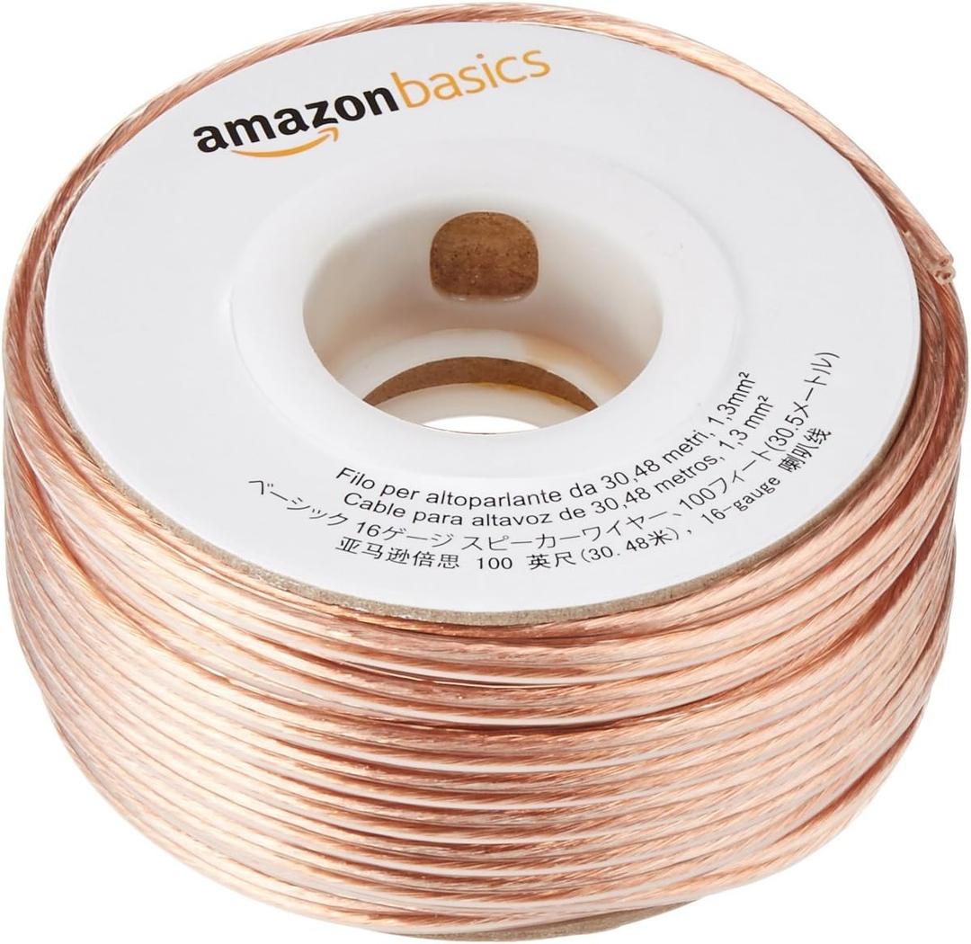 Amazon Basics 16-Gauge Speaker Wire Cable, Polarity Marked, 100 ft, Bronze