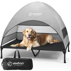 Veehoo Outdoor Dog Bed with Canopy, Cooling Elevated Pet Cot with Removable Shade, Non-Slip Feet, Raised Dog Cot for Large Dogs, Pet Tent Bed for Camping, Beach, XLarge, Black + Grey, CWC2411 (49.0"L x 33.0"W x 42.5"Th)