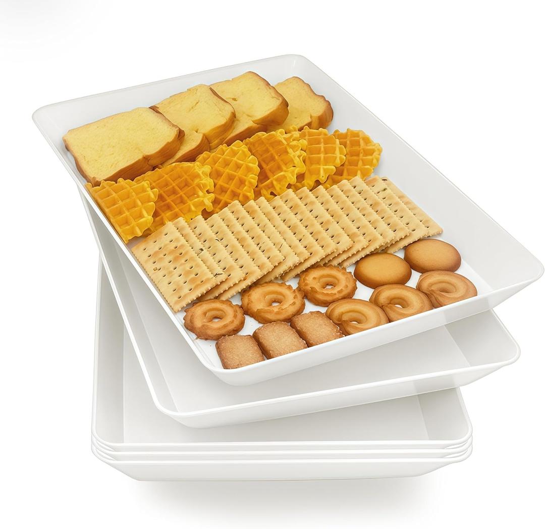 Serving Tray Platter, 5 Pcs Food Tray for Veggie Fruit Snack Dessert Cookie Cheese, Food Trays for Party Supplies Display, Plastic Platters for Serving Food, Large White Trays, BPA Free (16.0'' x 11'' (5 Pack))