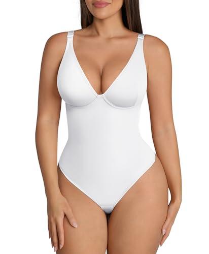 FeelinGirl White Body Suits Women Tummy Control Thong Shapewear Bodysuit for Women,SizeXL