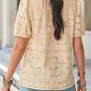 Summer Womens Tops Floral Lace Embroidered Blouses Ruffled Stand Collar Shirts Casual Short Sleeve Clothes Trendy (XL)