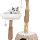 Cat Tree Tower for Indoor Cats, Modern Real Wood Cat Condo with Scratching Post, Jumping Platforms, Hanging Toy Ball for Multi-Cat Households (2 layers)