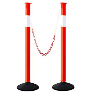 2 Pack Traffic Delineator Post Cones with Weighted Base, Adjustable Orange Safety Cones with Reflective Collars & Plastic Chains, Construction Parking Barrier Cones for Driving Practice Driveway Road