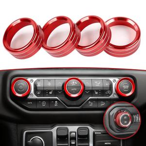 VOURTM Button Knob Cover Fit for Jeep Wrangler JL JLU 2018-2025 & Gladiator JT 2020-2024 Accessories Button Cover Air Conditioner Headlight Center Consoles Switch Knob Cover 4PCS