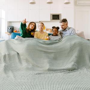 Bedsure Cooling Cotton Waffle Oversized King Blanket - Lightweight Breathable Blankets Rayon Derived from Bamboo for Hot Sleepers, Luxury Throws for Bed and Sofa, Sage Green, 120x96 Inches