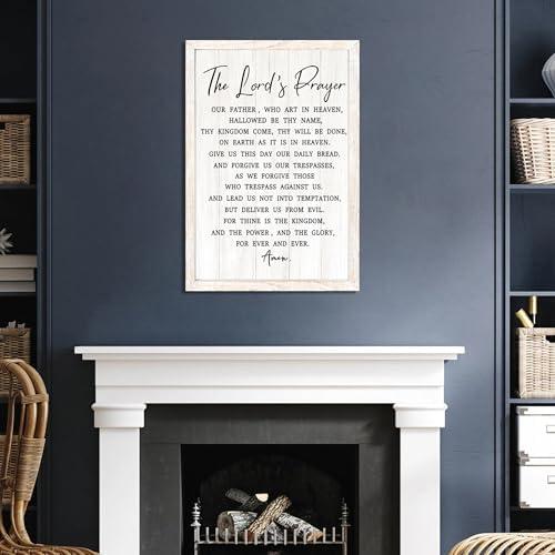 The Lord’s Player Rustic Bible Verse Framed Wall Art, 16''×24'' Holy Narrow Positive Religious Christian Saying Sign for God Jesus Christ Prayer, Vintage Inspirational Catholic Scripture Decor