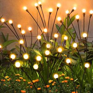 Solar Garden Lights Outdoor, 4 Pack Firefly Swaying Lights, Waterproof Garden Decor for Yard Patio Pathway Lawn, Gardening Gifts for Women Christmas Decoration (Warm White)