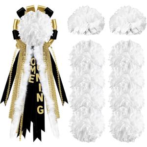8Pcs Homecoming Mum Flower Bulk 6.5'' Silk Mum 20 Layers White Silk Mums Supplies Artificial Homecoming Mum Supplies White Tissue Hanging Paper Pom-poms for Party Wedding Home Outdoor Decor