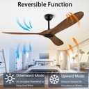 QUTWOB 60" Ceiling Fan with Remote Control No Lights,Modern Reversible DC Motor Indoor Outdoor 3 Blades Ceiling Fans for Patio Bedroom Living Room(Black+Dark Walnut)