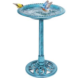 VIVOHOME Bird Bath for Outside, Polyresin Pedestal Bird Baths for Outdoor, Garden, 28 Inch Height Weather-Resistant Birdbaths with 20" Bowl, Blue