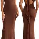 Women's Summer Casual Maxi Dress Sleeveless Semi Formal Bodycon Elegant Cocktail Wedding Guest Long Dresses (Brown, XS)