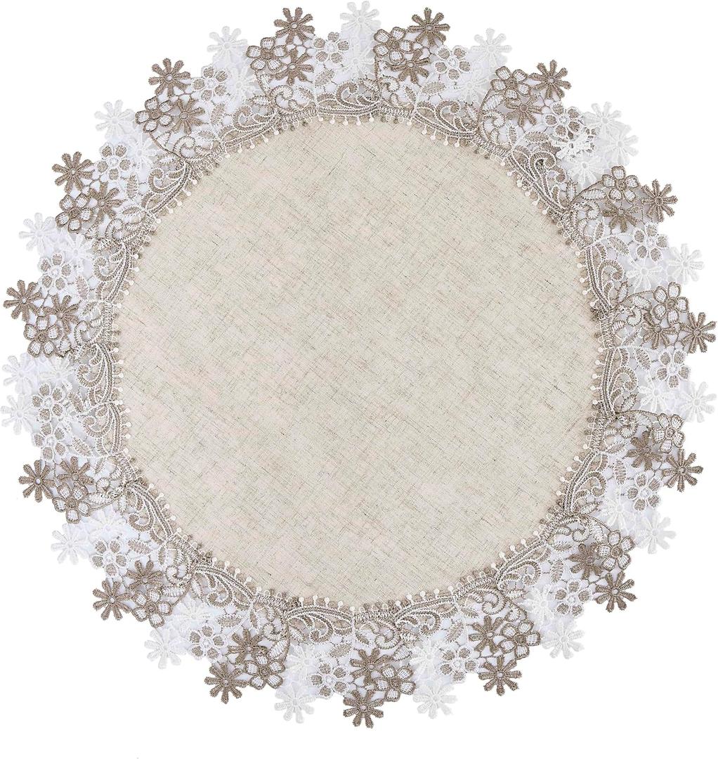 Natural Neutral Earth Tones Beige Floral Lace Round 23 placemats Doily Table Topper Dresser Scarf Place Mats (Set of 1, 23 Round)