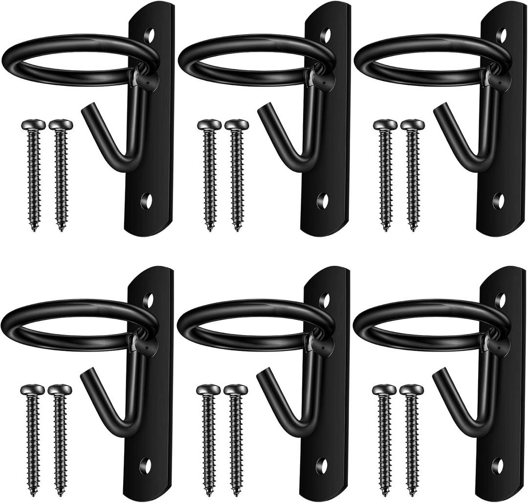 Dunzy 6 Pcs Bucket Hooks Bucket Holder for Horses Metal Equestrian Water Hook Hangers Horse Stalls Feed Barn Farmhouse Supplies(Black)