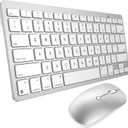 Wireless Keyboard and Mouse for Mac, 14 Media Shortcuts Keyboard with Adjustable DPI Mouse, Slim & Portable Design, Stable Bluetooth Connection, Silver-White,OMOTON