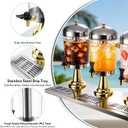 6.3 Gallon Drink Dispensers for Parties, Leakproof Stainless Steel Beverage Dispenser with Stand, 6 Spigots & 6 Drip Trays, Commercial Water Pitcher with Ice Core for Juice, Tea, Lemonade