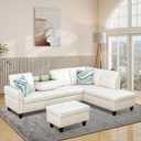 L Shaped Modular Sectional Sofa with Reversible Chaise Lounge, 5-Seater Corner Couch, PU Leather Convertible Sof w/Movable Ottoman, Cup Holders, 2 Pillows and Rivet Ornament for Living Room